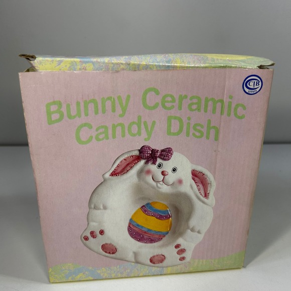 Vintage Easter Bunny Ceramic Candy Dish Egg Bowl Giftco w/ Box Spring Decor - Picture 9 of 13